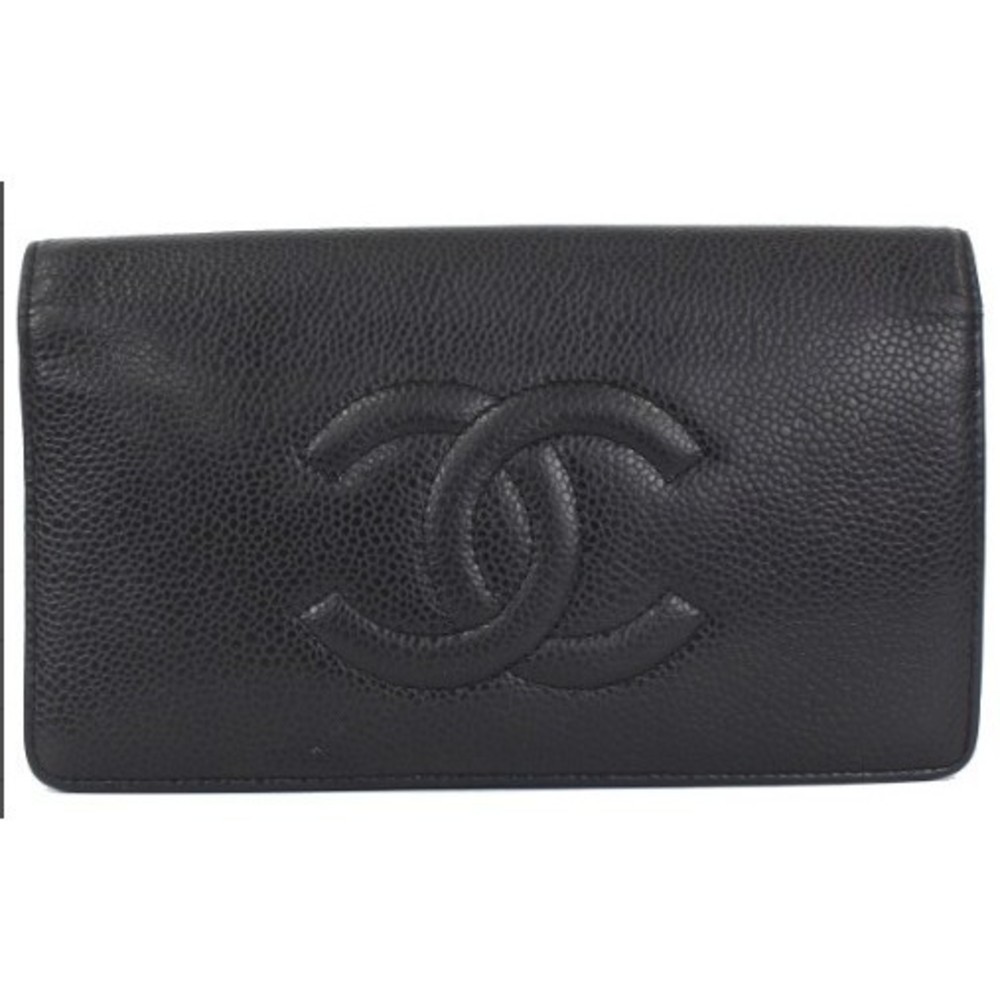 Chanel Bifold Long Wallet Zipper Long Wallet Caviar Skin Black
